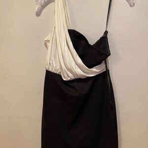 LaRok Black and White Draped On-Shoulder Dress
